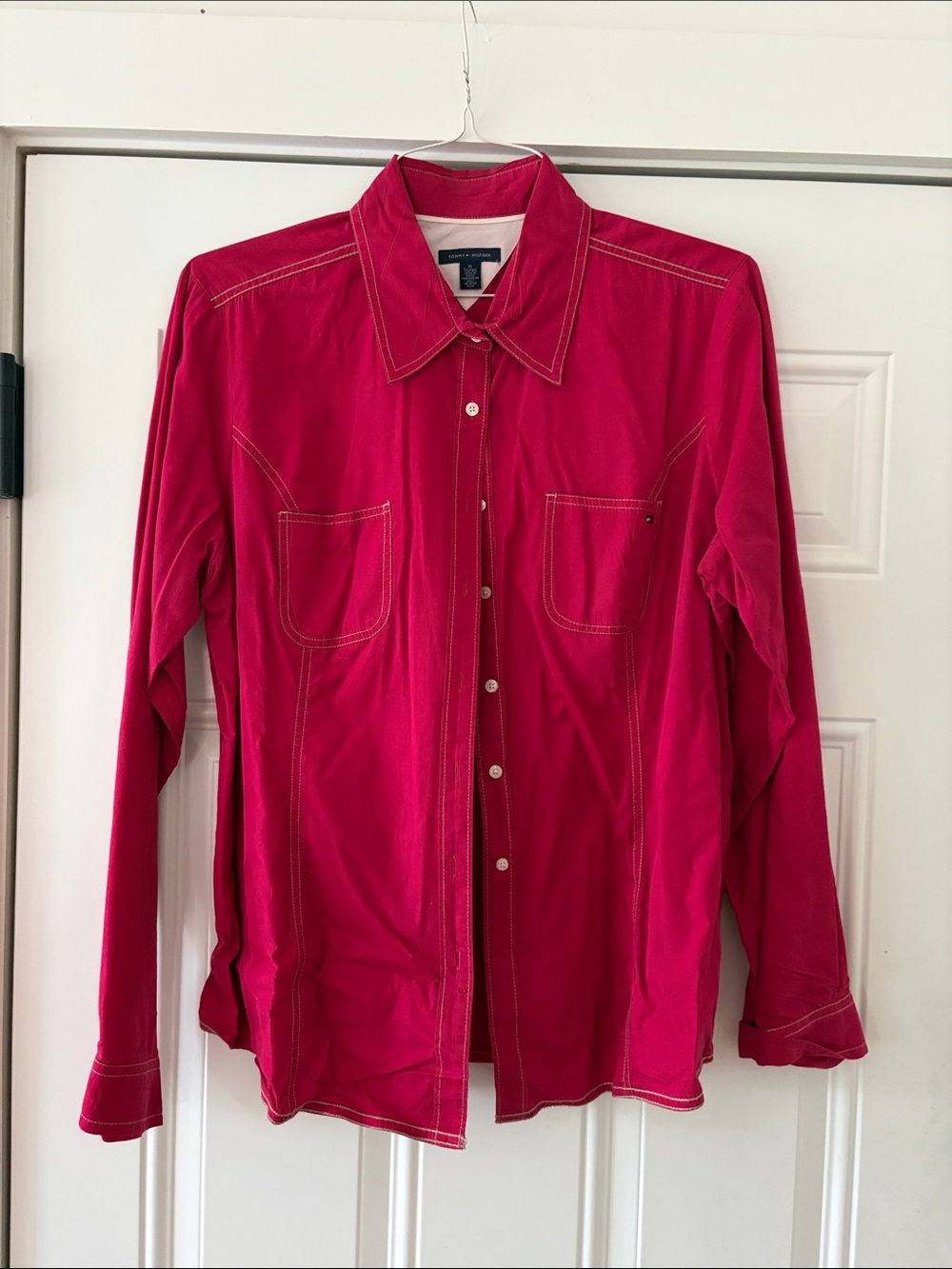 Vintage Bright Red Button-Up Shirt Women’s